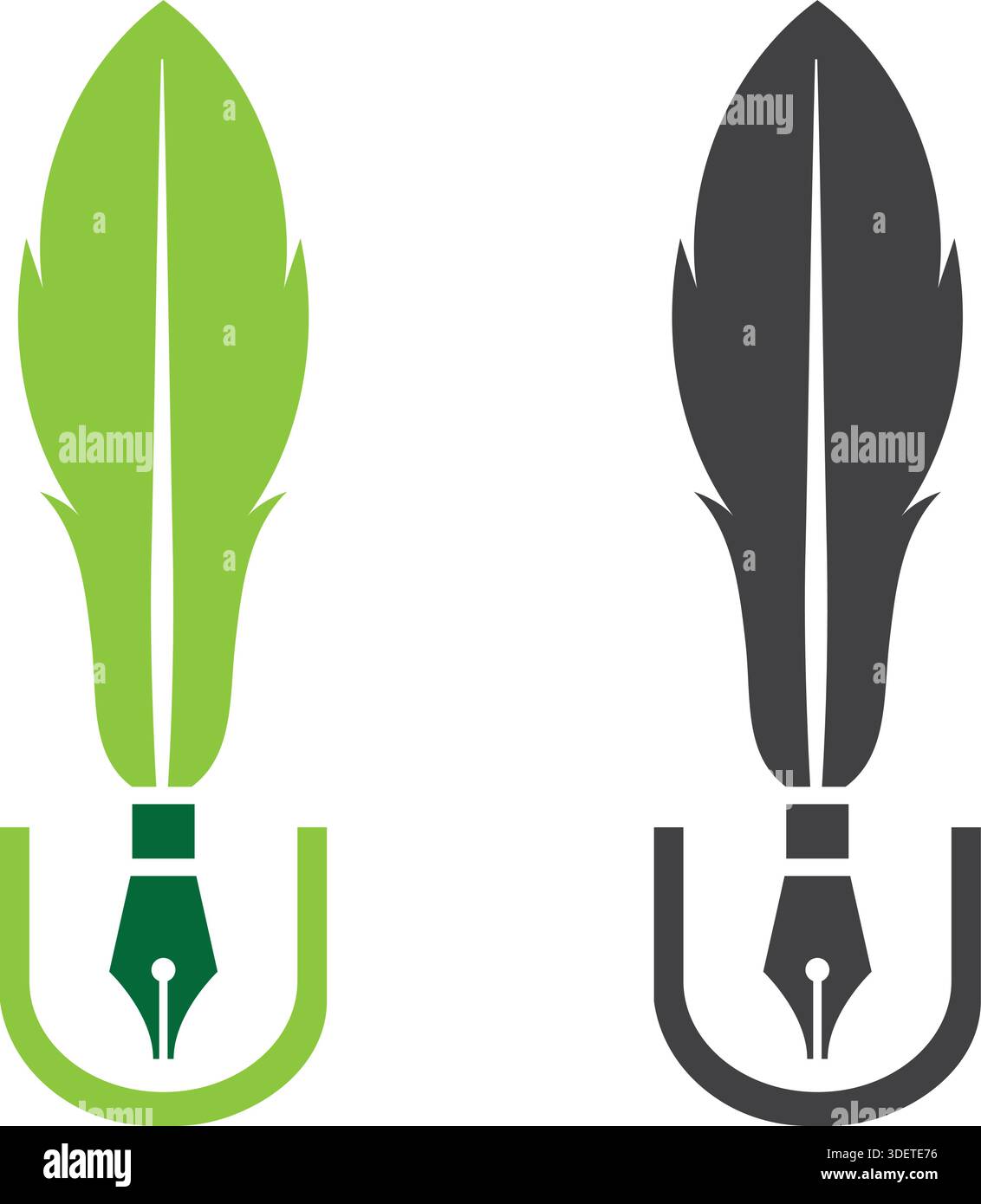 Feather Leaf Writing Logo Design Nature Education Vector Template Icon Stock Vector