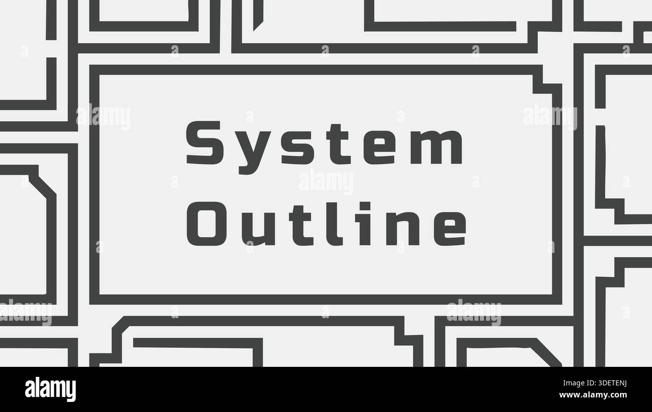 A monochrome title card with interlocking rectangular paths forming a precise geometric border around centered text. Stock Vector