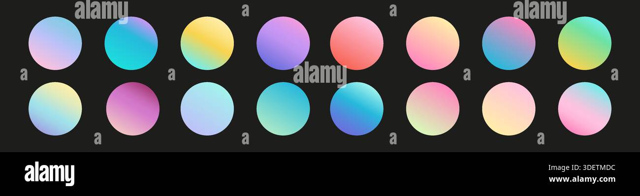 Rounded holographic gradient sphere button isolated on black. Stock Vector