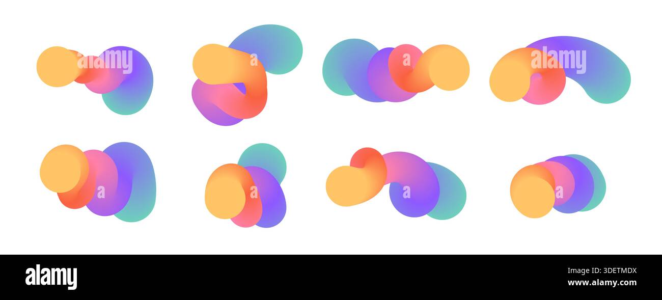 Modern 3d shapes set. Fluid gradient blend vector art with liquid color Stock Vector