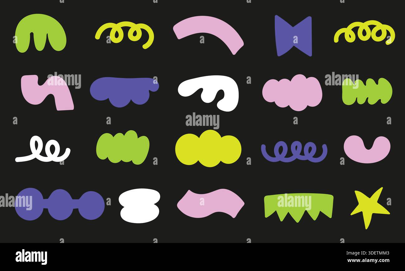 Hand drawn shapes set. Doodle colorful brutalist forms collection Stock Vector