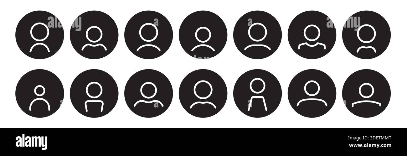 People icon vector set. Black avatar in circle for user. Stock Vector