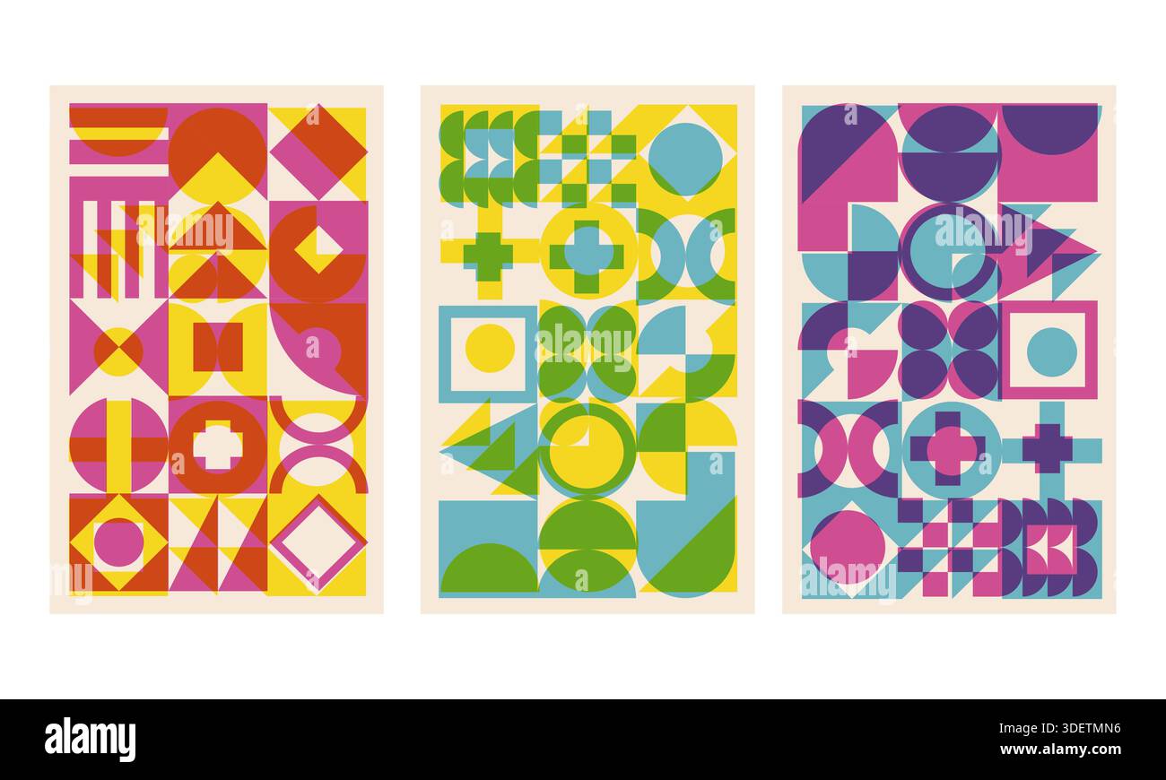 Geometric cover set risograph style Stock Vector