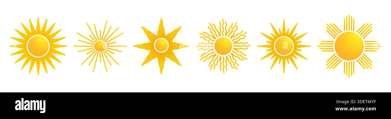 Sun icon collection. Yellow realistic pictogram Stock Vector Image ...