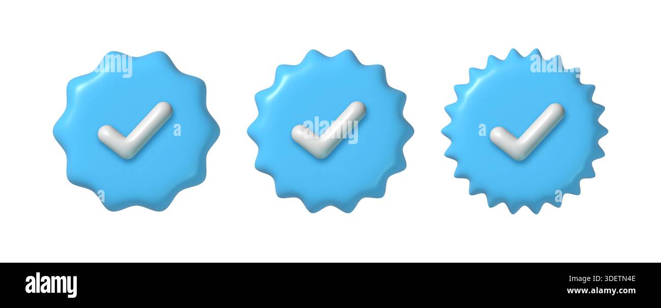 3d blue check mark set. Verified or approved icon. Stock Vector