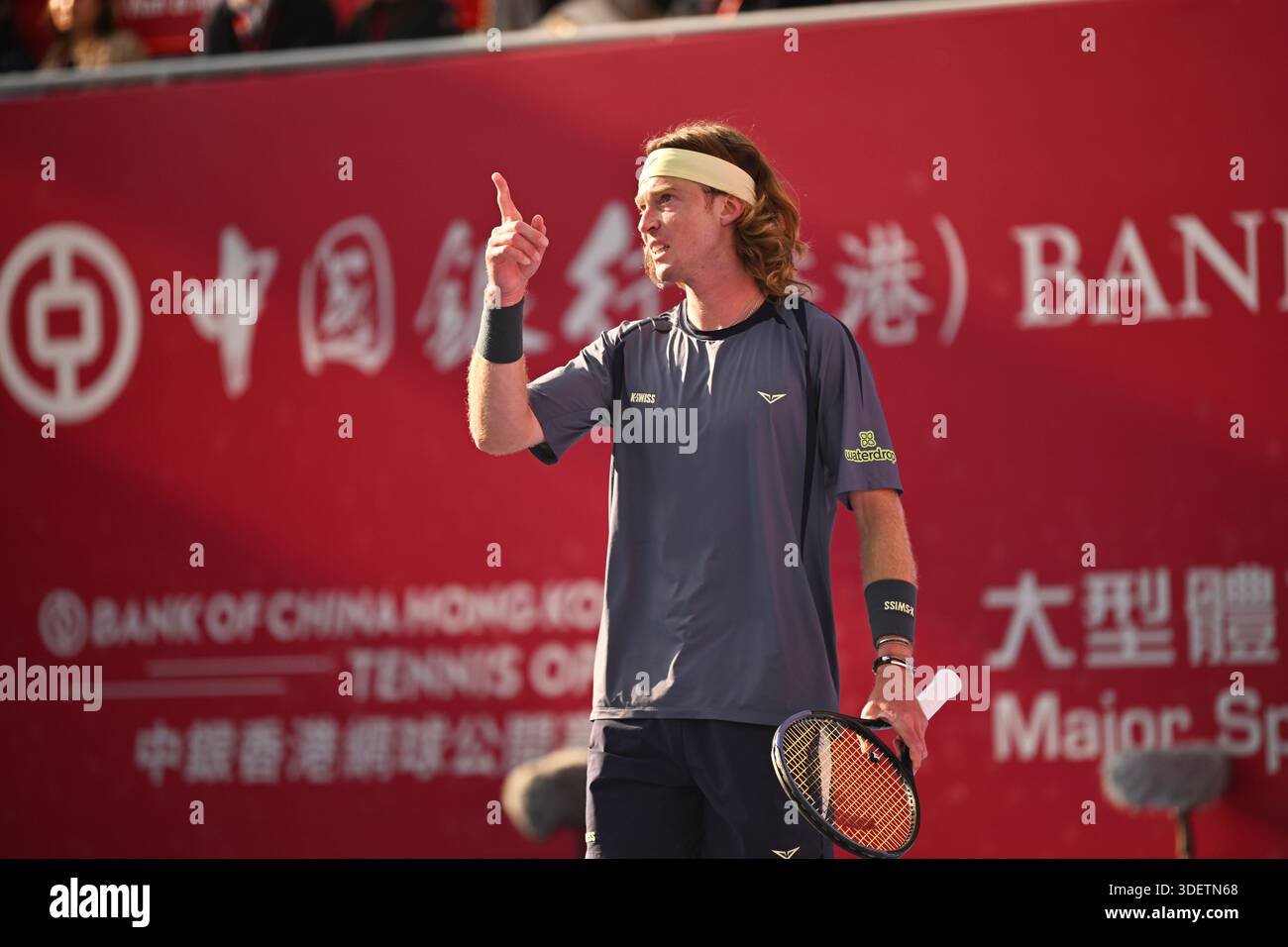 Andrey Rublev, a Russian tennis player, during a match at the Hong Kong ...