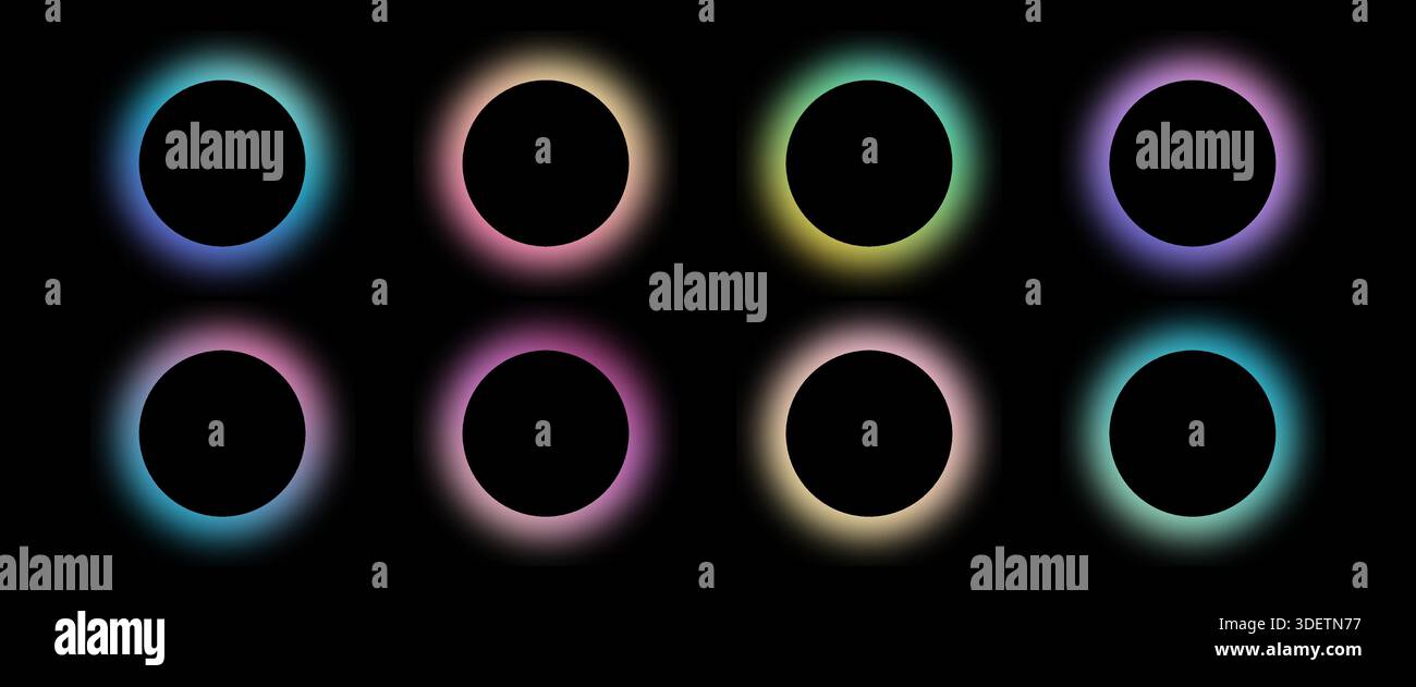 Shining circle frame with gradient isolated on black background. Fluid vivid gradients Stock Vector