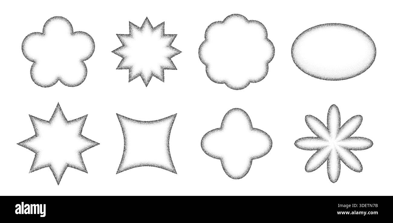 Flower frame dotted set. Stippled shapes collection Stock Vector