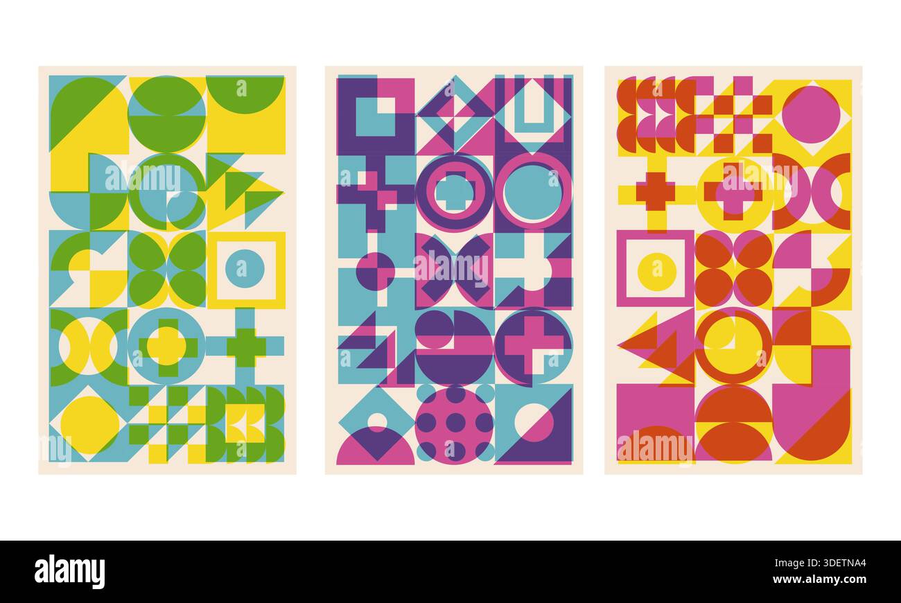 Geometric cover set risograph style Stock Vector
