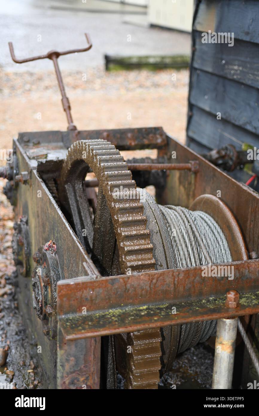 Boat winch on the beach Stock Photo