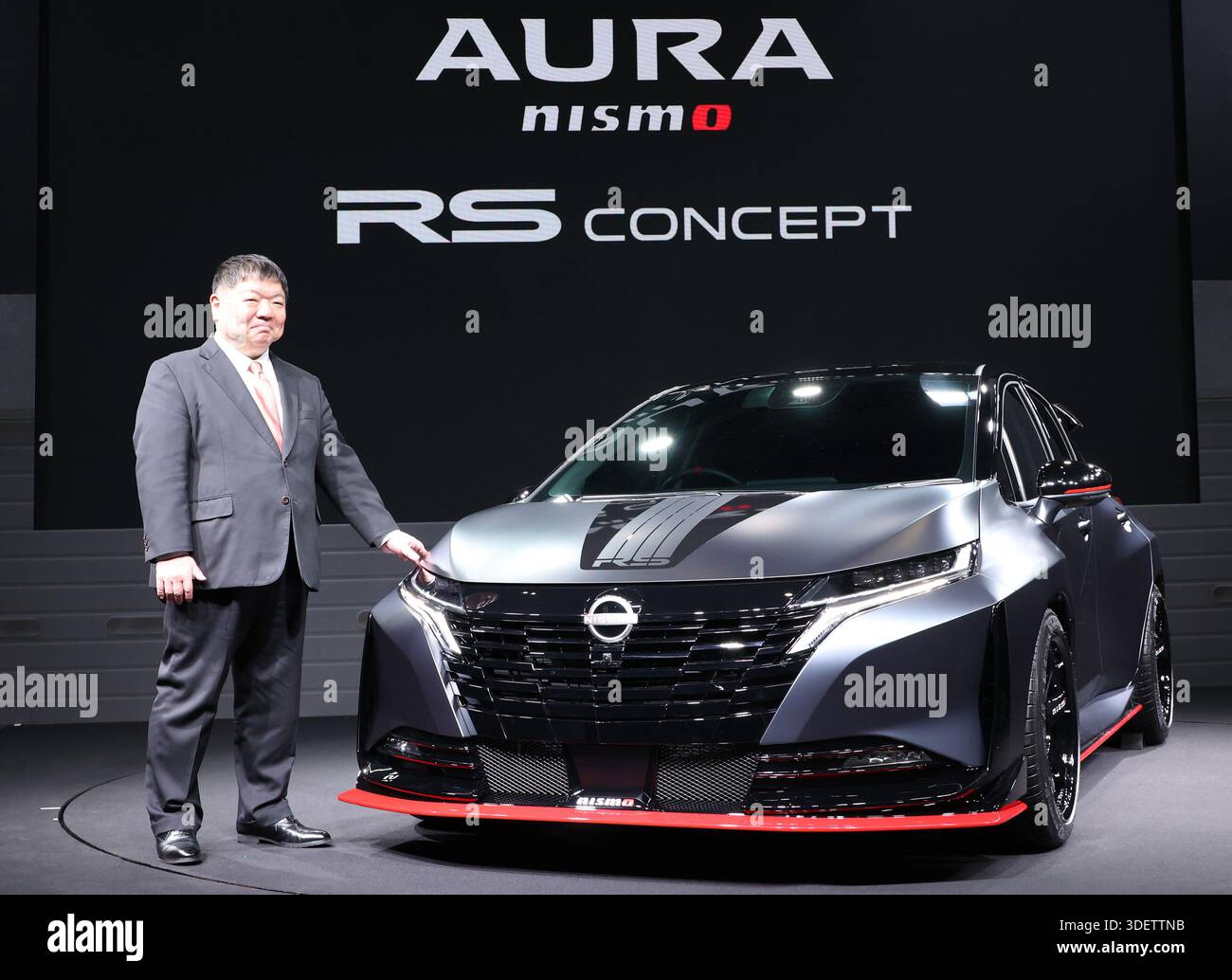 Chiba, Japan. 9th Jan, 2026. Nissan Motorsports and Customizing president Yutaka Sanada introduces the e-power hybrid vehicle 'Auro Nismo RS Concept' at an annual custom car show 'Tokyo Auto Salon 2026' in Chiba, suburban Tokyo on Friday, January 9, 2025. More than 250,000 people are expecting to visit a three-day auto show. (photo by Yoshio Tsunoda/AFLO) Stock Photo