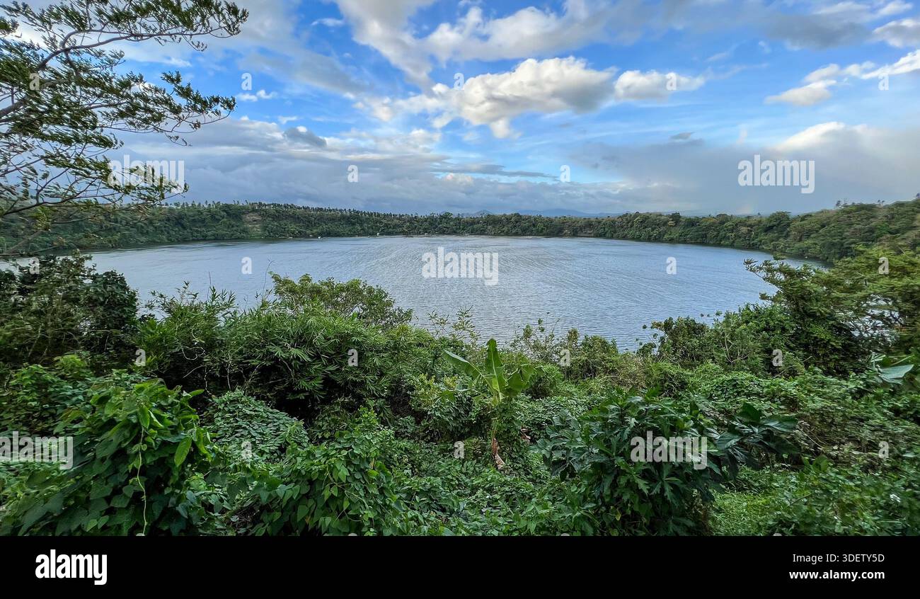 Lake Tikub (Tikob Lake) in Tiaong, Volcanic circular crater lake in Quezon Province, South Luzon, Philippines - Smartphone Captured Stock Image