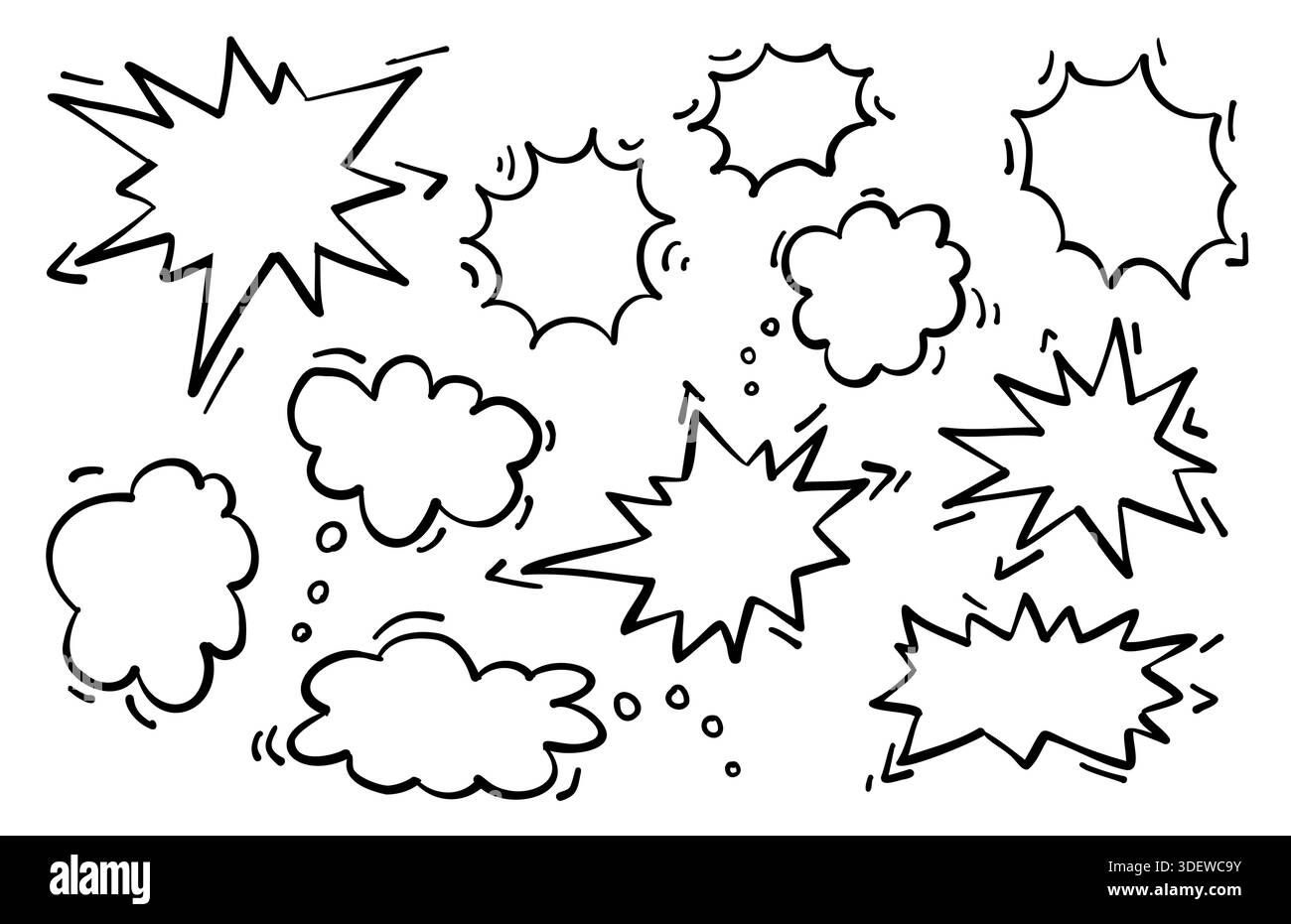 Vector illustration. Hand drawn comic black frames, doodle speech bubles. Stock Vector