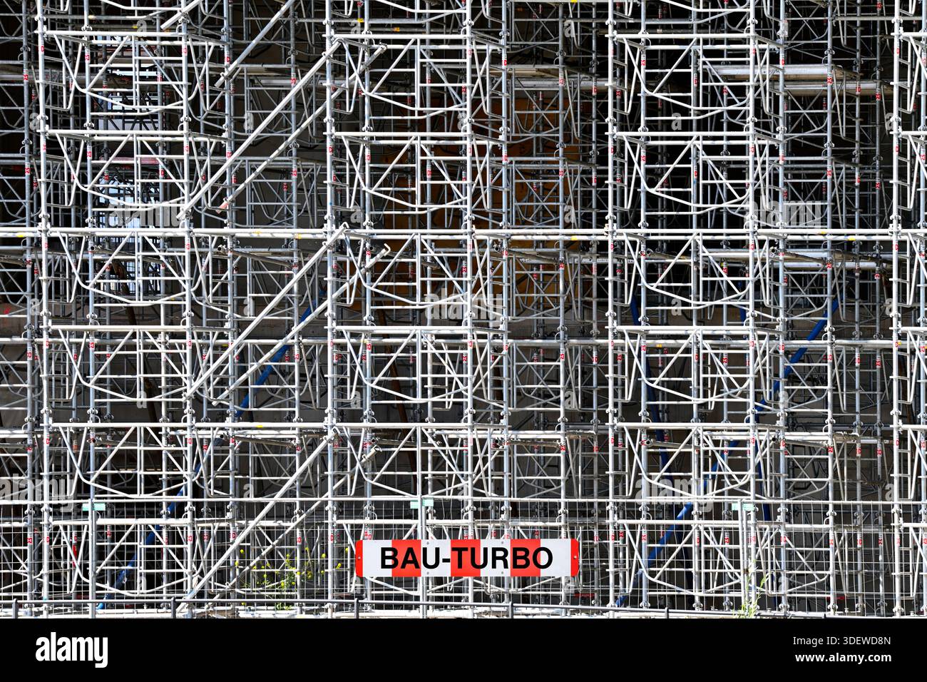 Scaffolding with sign and inscription Bau-Turbo, photomontage Stock ...