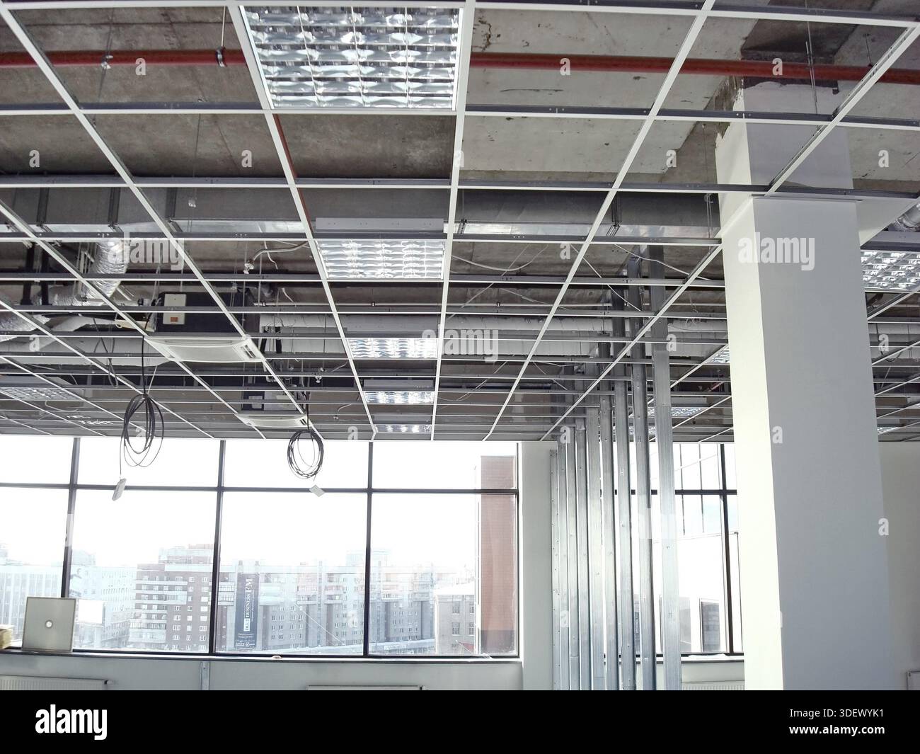 Finishing construction work in large office buildings Stock Photo