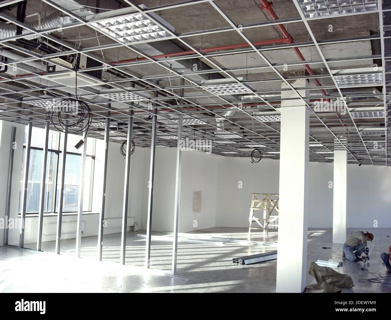 Finishing construction work in large office buildings Stock Photo