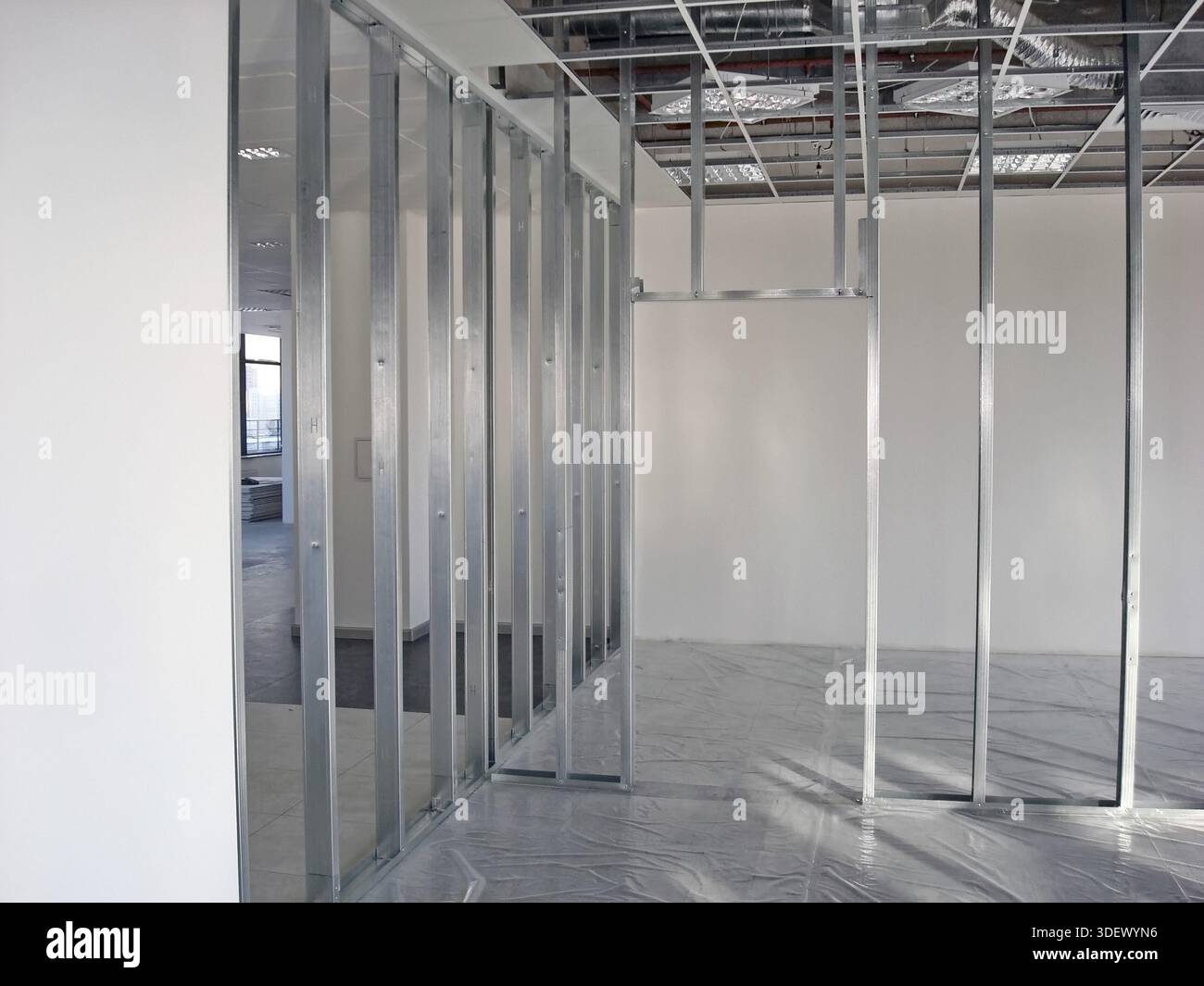 Finishing construction work in large office buildings Stock Photo