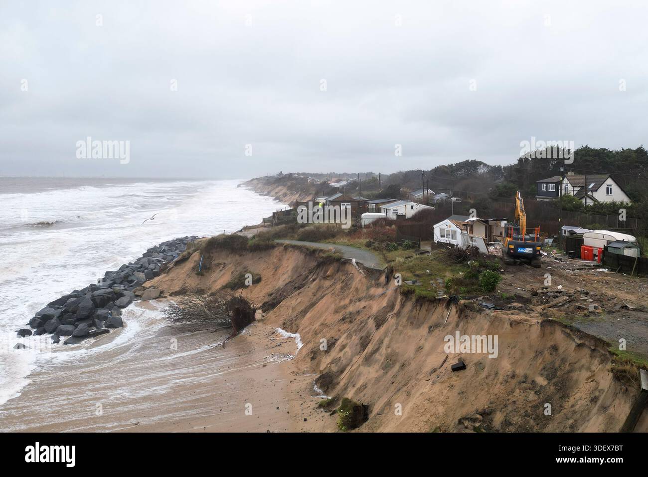 Properties being demolished close to the cliff edge at Hemsby in ...