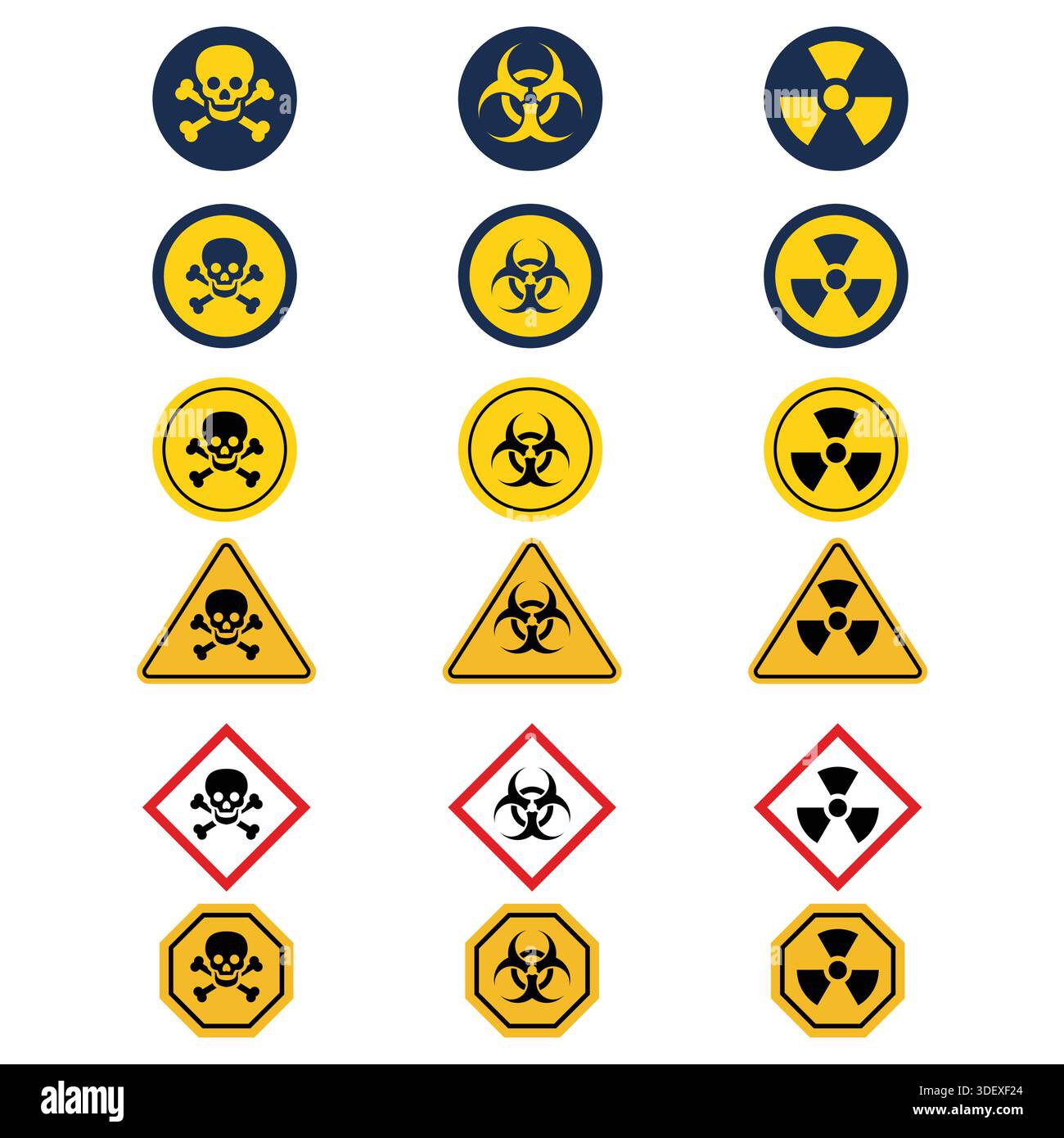 Set of Different Danger Signs on White Background Stock Vector