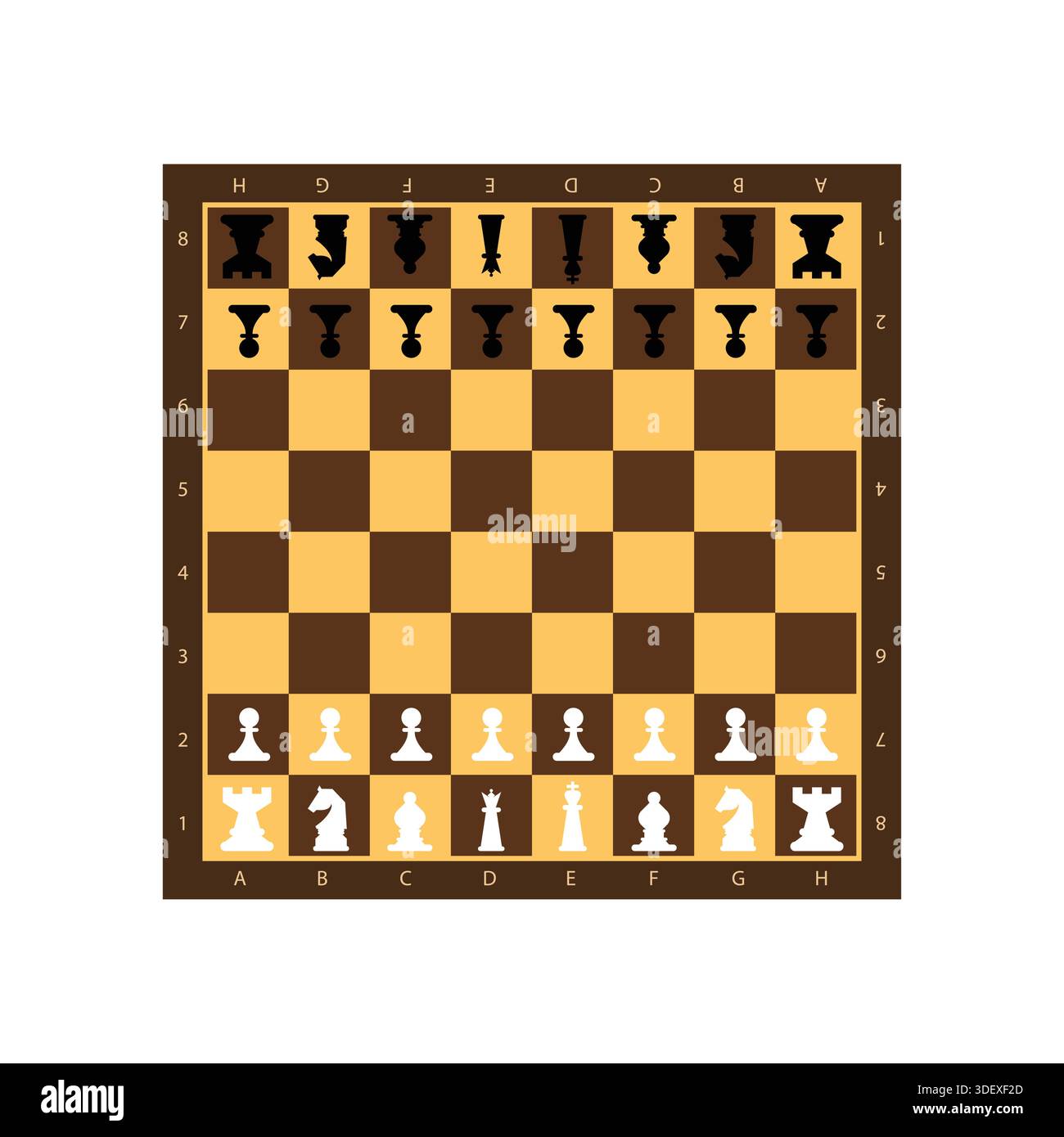 Chess board with chess pieces on white background Stock Vector