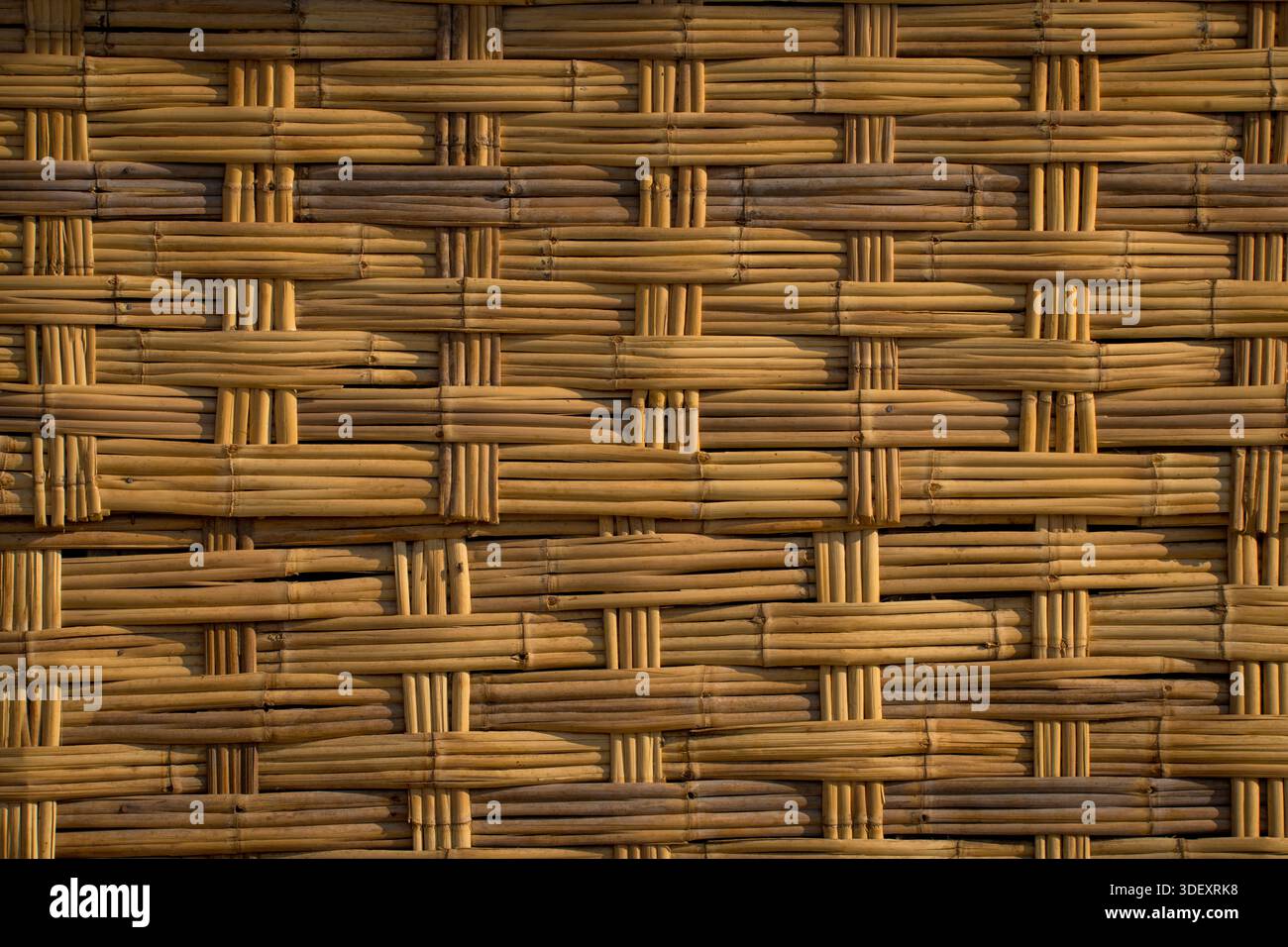 Detail of woven reed mat. Ilakaka, Ihorombe Region, Madagascar.  Malagasy woven mats are intricate handicrafts traditionally made from locally sourced natural fibres, primarily raffia and mahampy reeds. These mats are created through a labour-intensive, multi-step process and hold significant cultural importance in the daily life and rituals of the Malagasy people Stock Photo