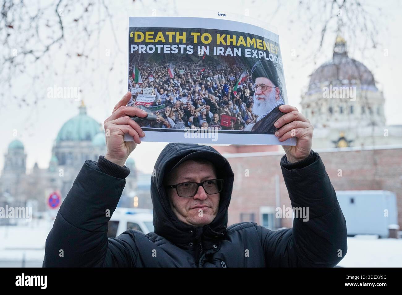 Khamenei Supporters Protesters show signs against Iran leader Ali Khamenei during a ...