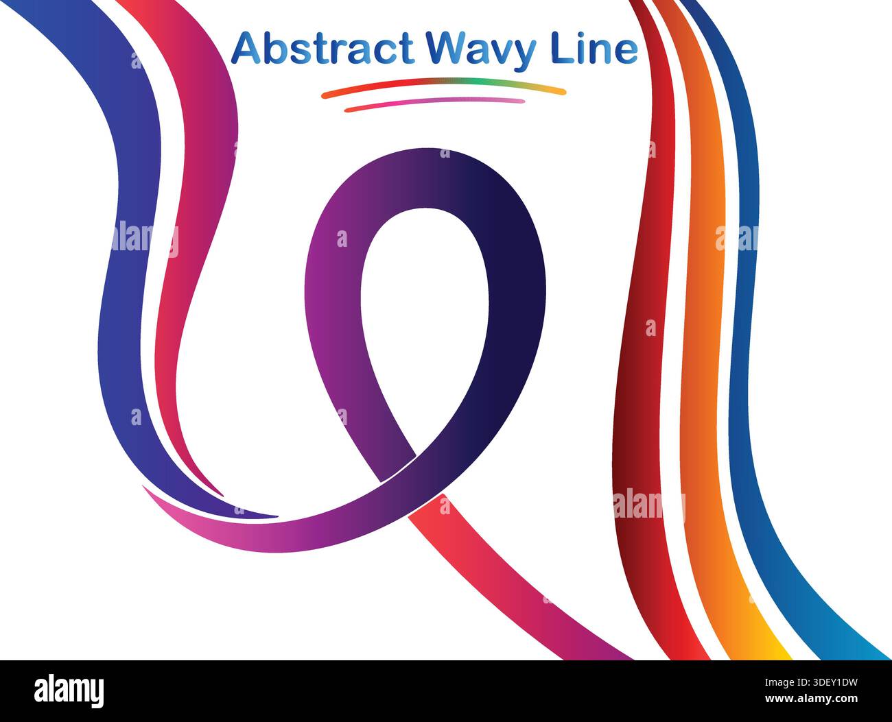 Abstract Wavy Line Art with Red Loop and Colorful Flowing Curves Stock ...