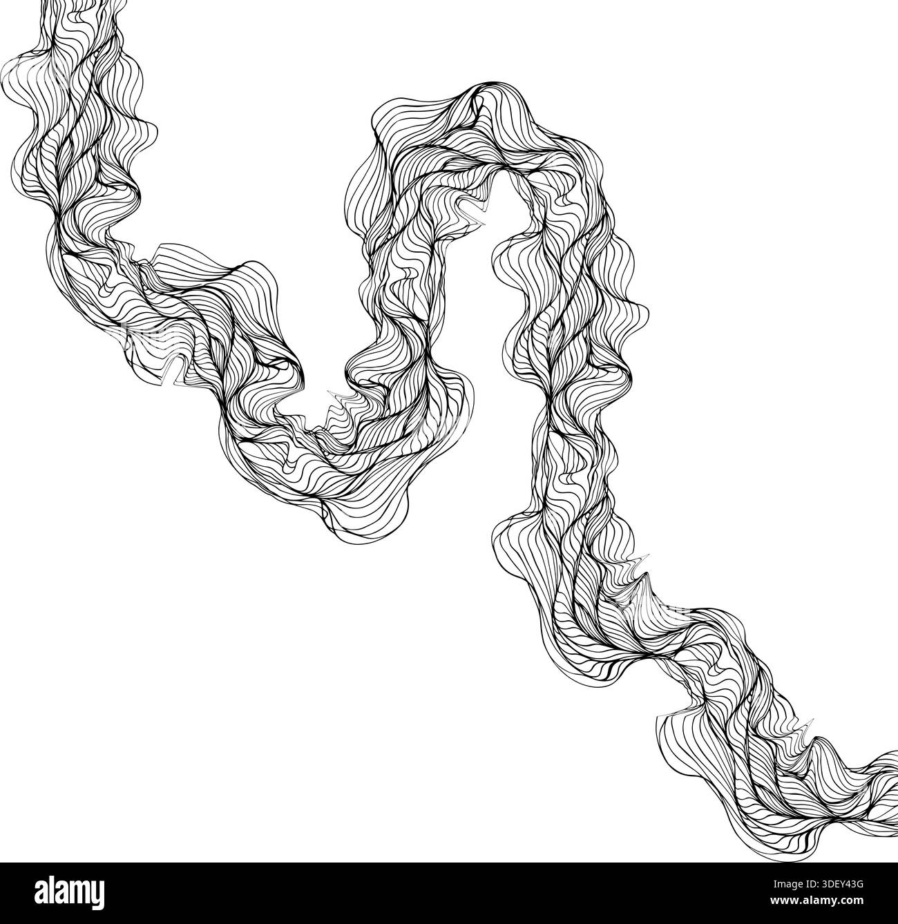 Single abstract maze line forming continuous winding routes with fluid ...