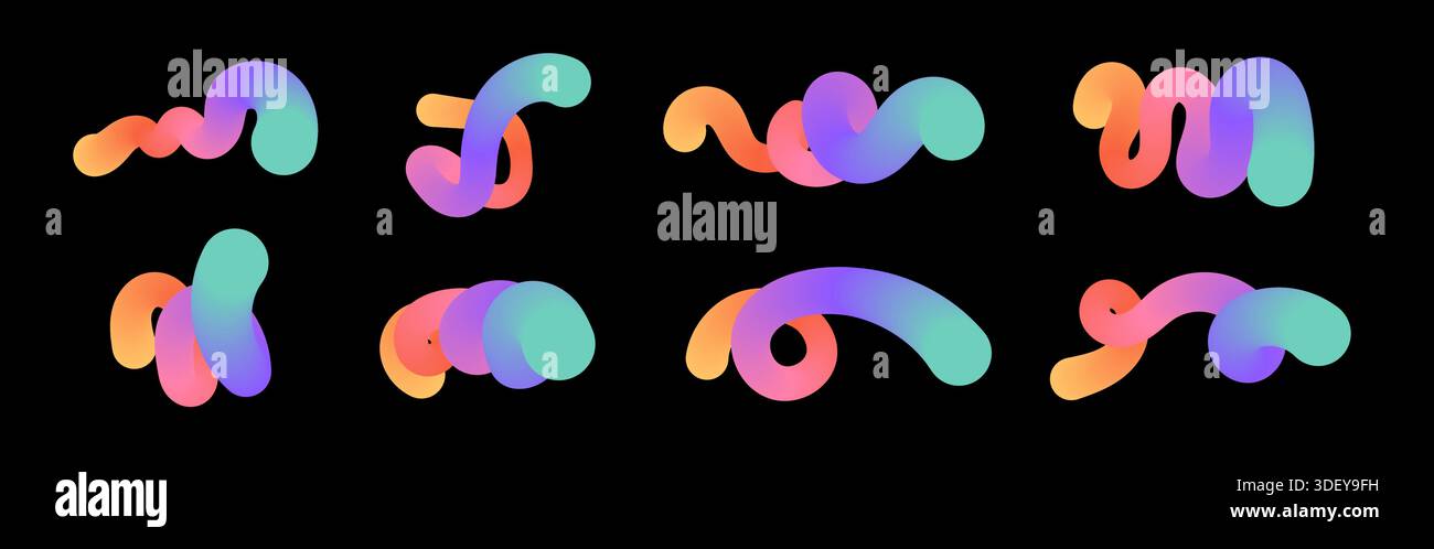Modern 3d shapes set. Fluid gradient blend vector art with liquid color Stock Vector
