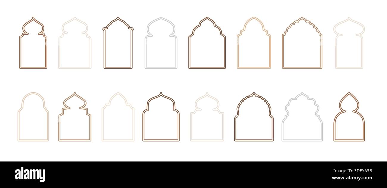 Islamic style border vector collection. Arabic door and window frame Stock Vector