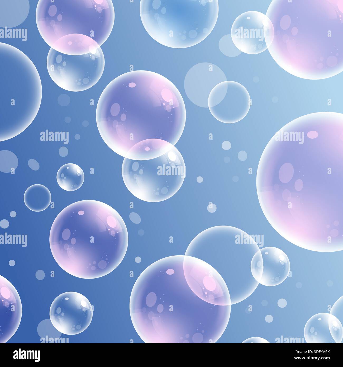 Abstract purple bubbles background. Transparent realistic soap bubble Stock Vector