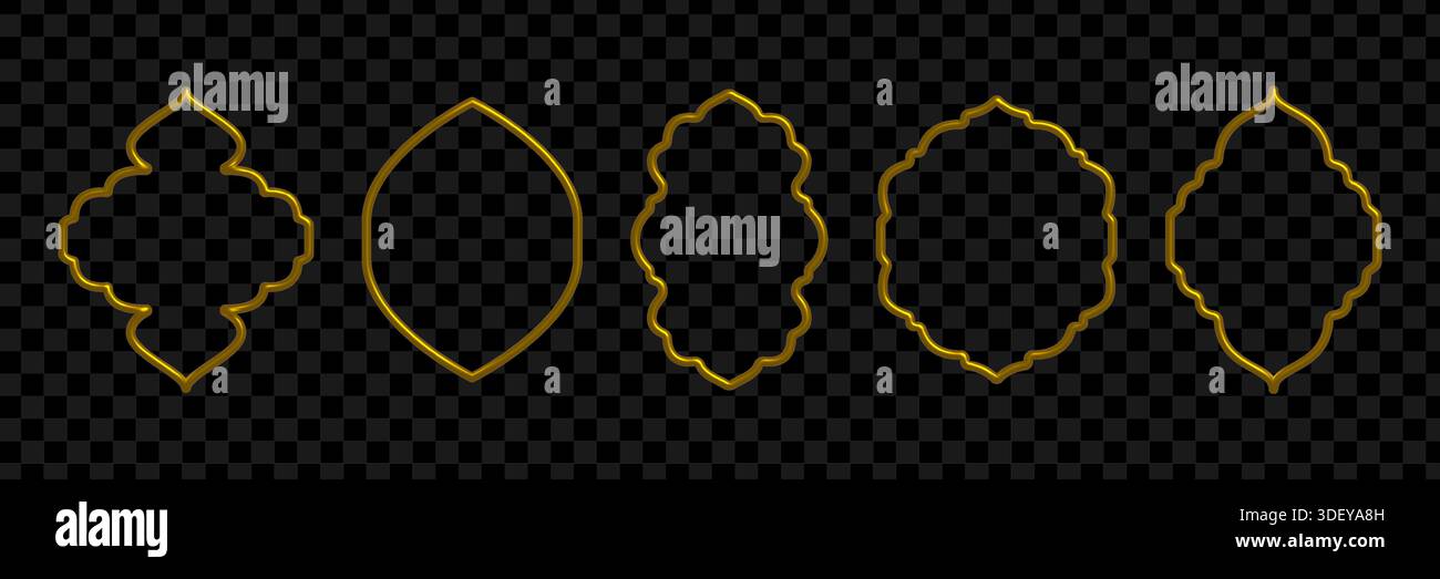 Golden 3d border collection. Islamic frame shapes Stock Vector