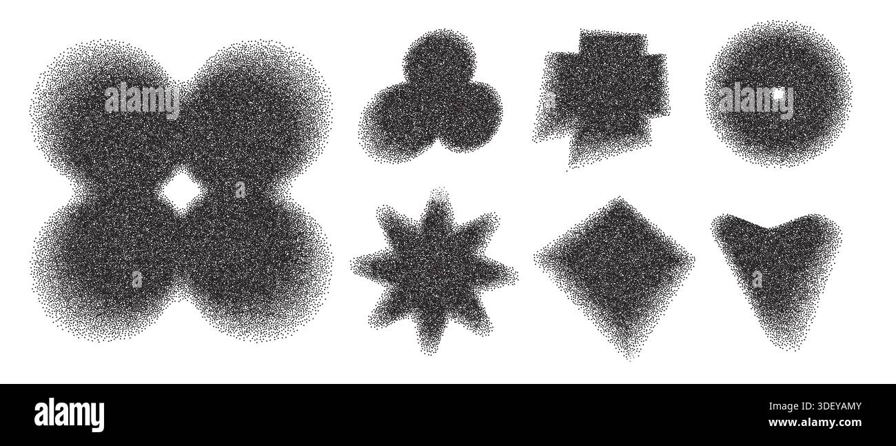 Dotwork abstract minimalistic geometric elements set. Stipple shadows collection Stock Vector