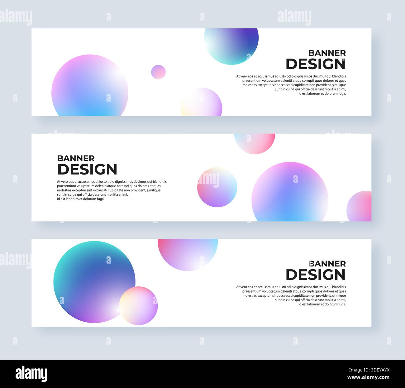 Abstract minimal header design template collection. 3d spheres horizontal banner Stock Vector