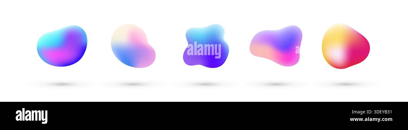 Liquid holographic elements set. Modern fluid gradient iridescent shapes Stock Vector