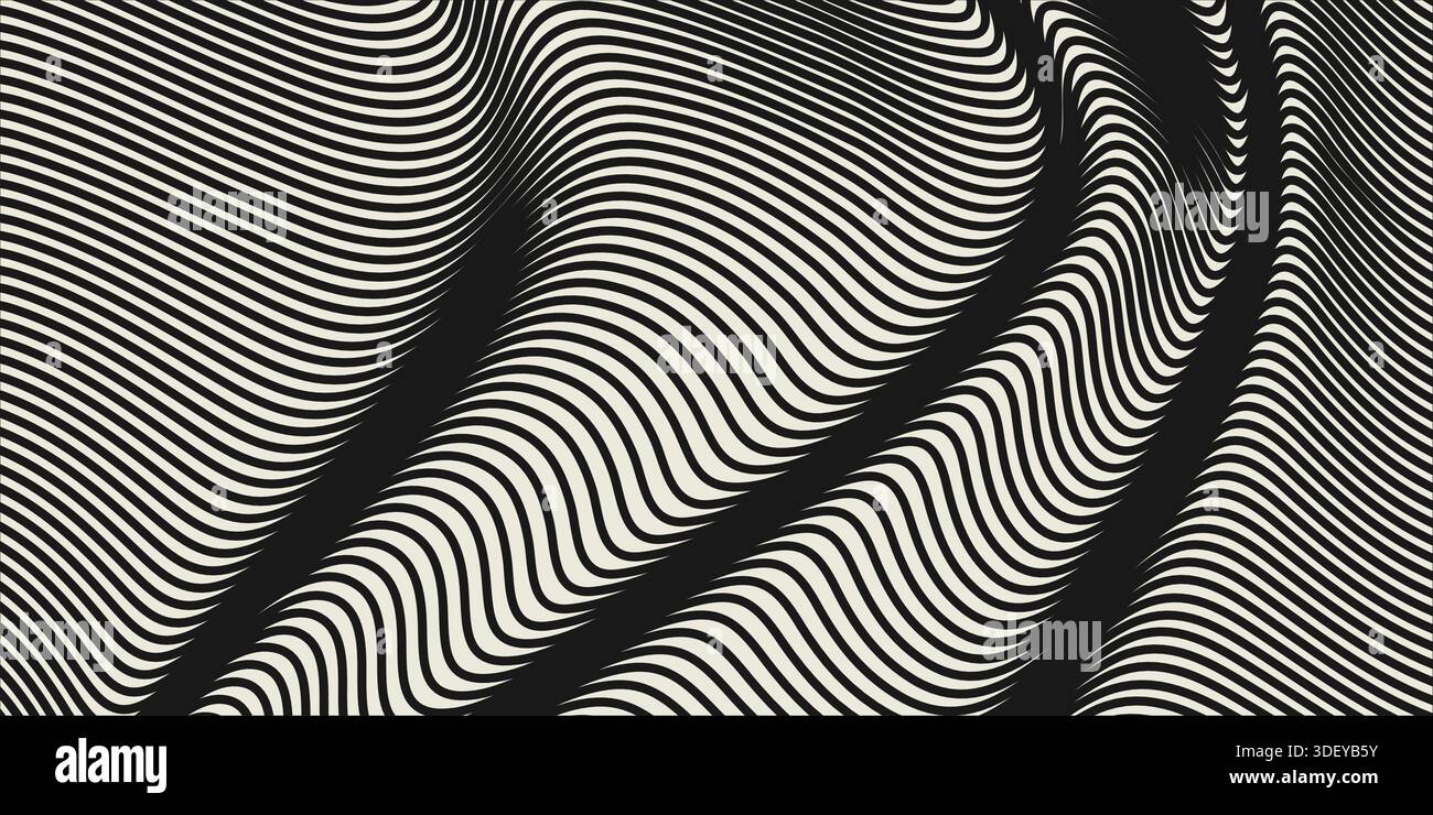 Retro background with wavy black lines. Abstract trendy striped pattern Stock Vector