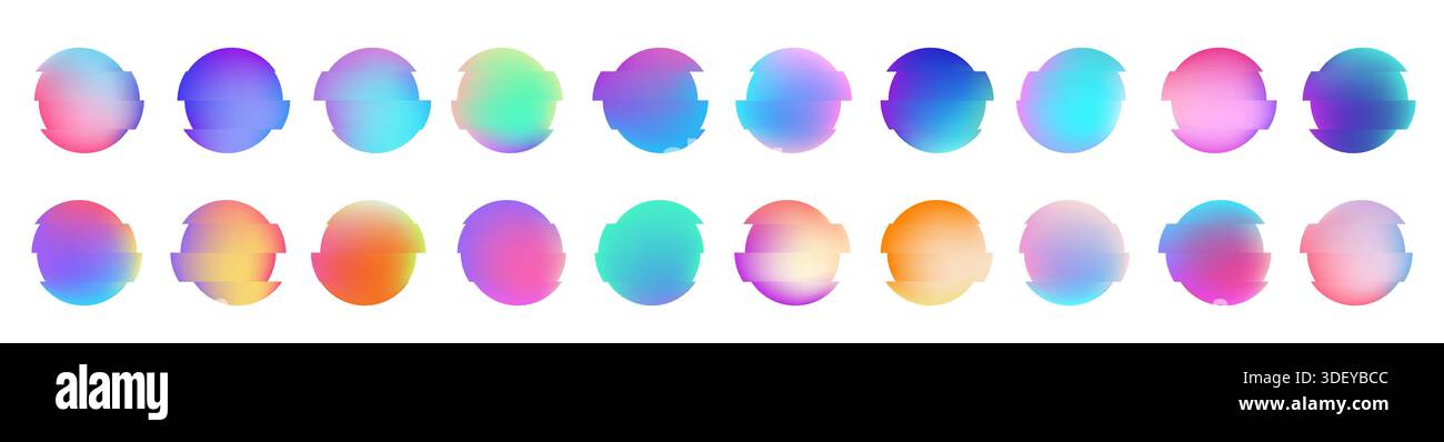 Vector colorful deformed gradient circles. Abstract round frame set Stock Vector