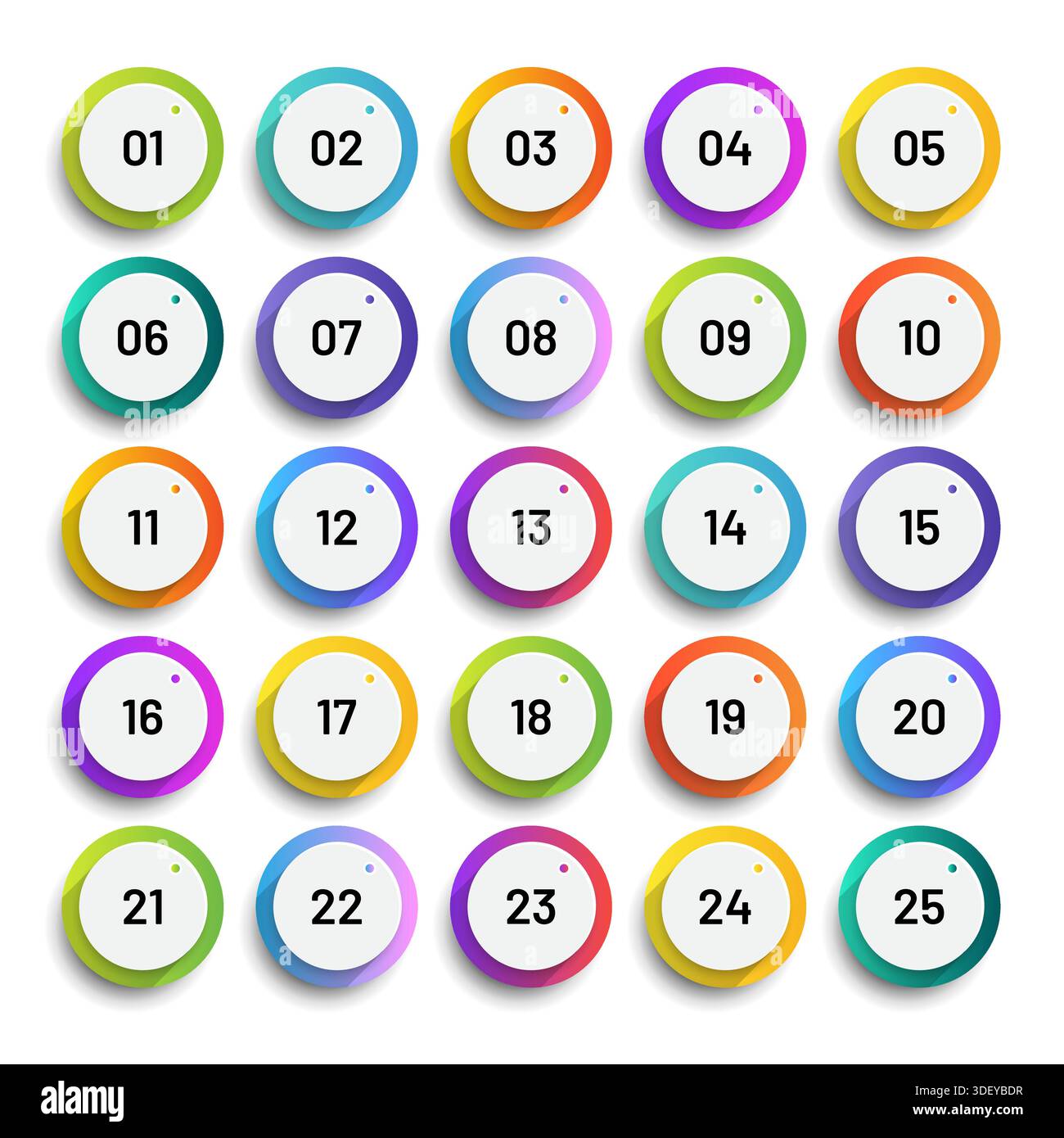 Number bullet points 1 to 25. Trendy gradient markers vector set Stock Vector