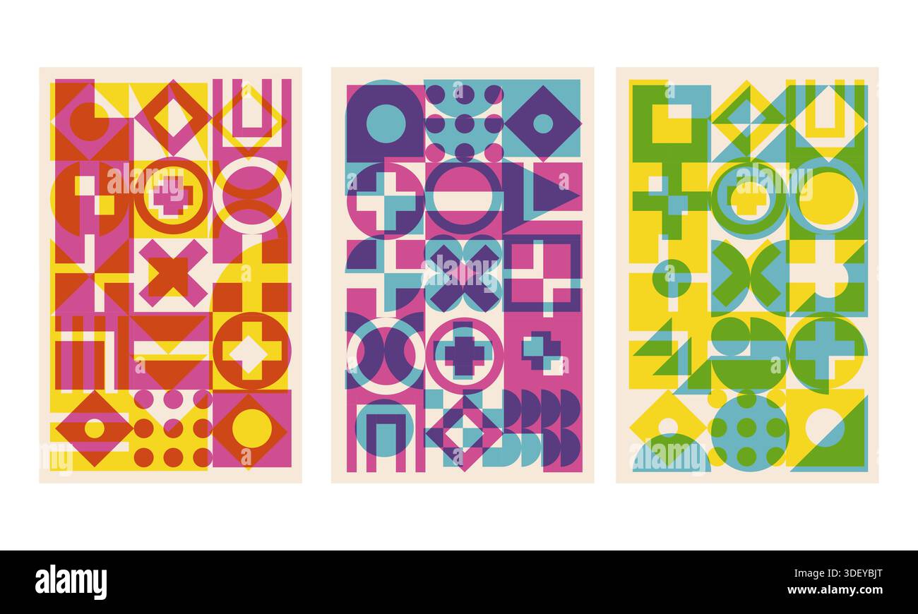 Geometric cover set with riso print effect Stock Vector