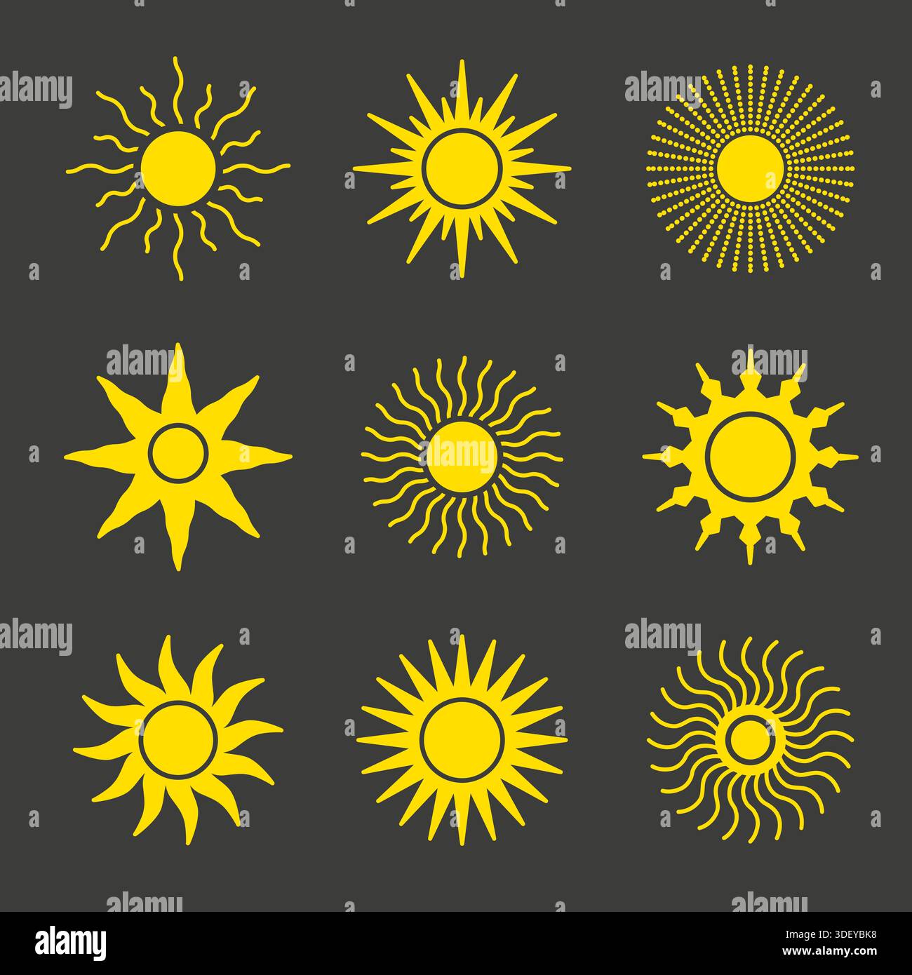 Yellow sun vector symbol set Stock Vector