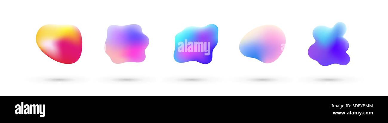 Liquid holographic elements set. Modern fluid gradient iridescent shapes Stock Vector