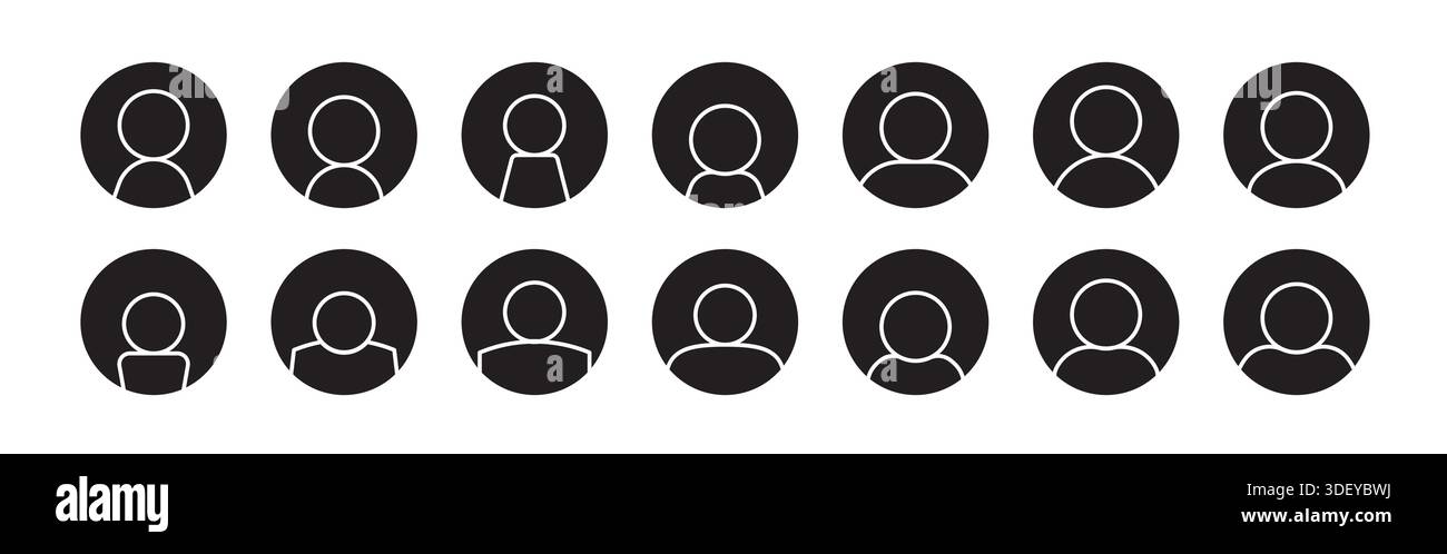 People icon vector set. Black avatar in circle for user. Stock Vector