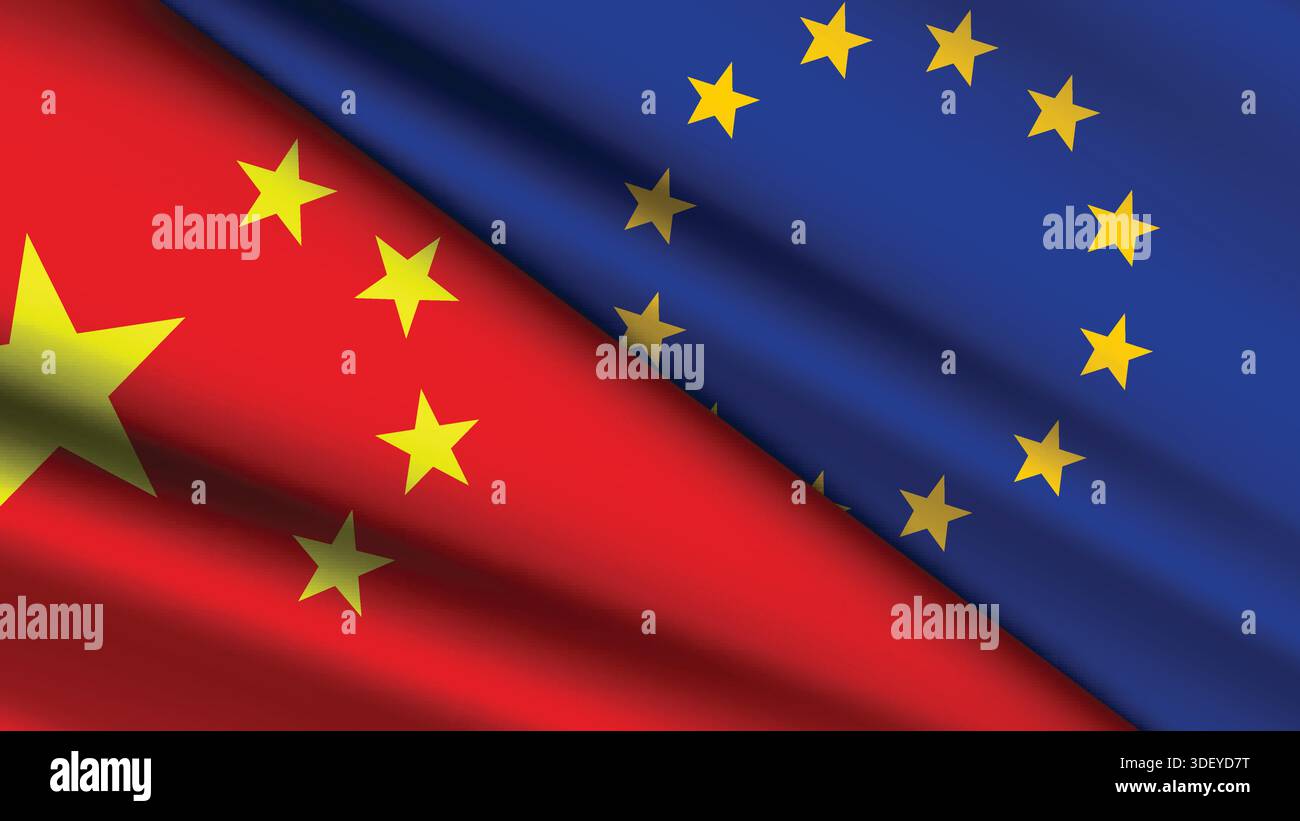 High Quality background with Two Flags of EU and CHINA Stock Vector