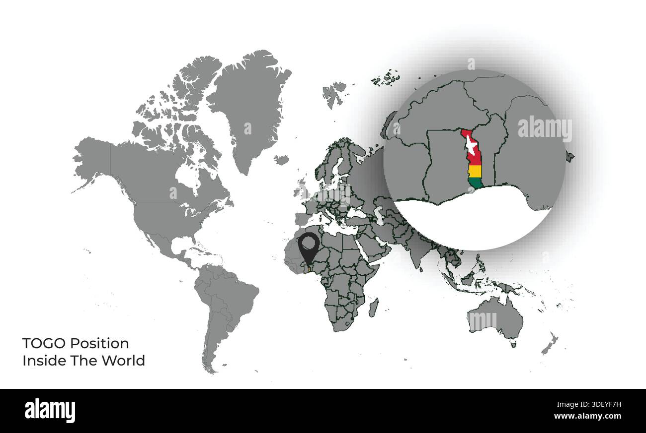 TOGO Position Inside the World with Flag in Map Stock Vector