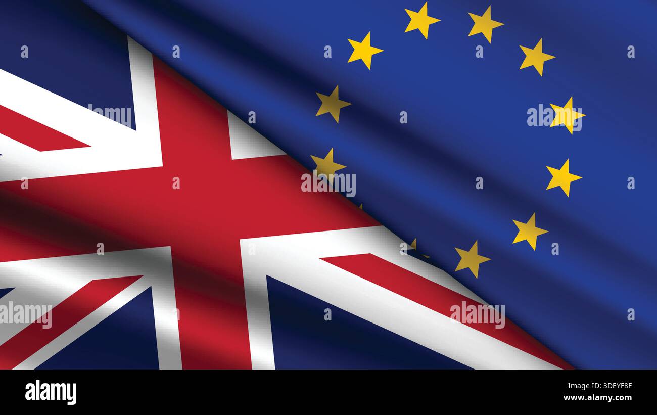 High Quality background with Two Flags of EU and UK Stock Vector
