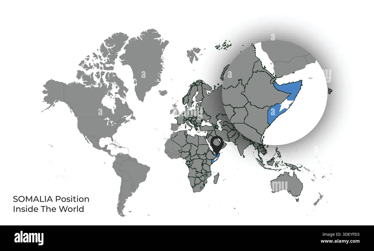 SOMALIA Position Inside the World with Flag in Map Stock Vector
