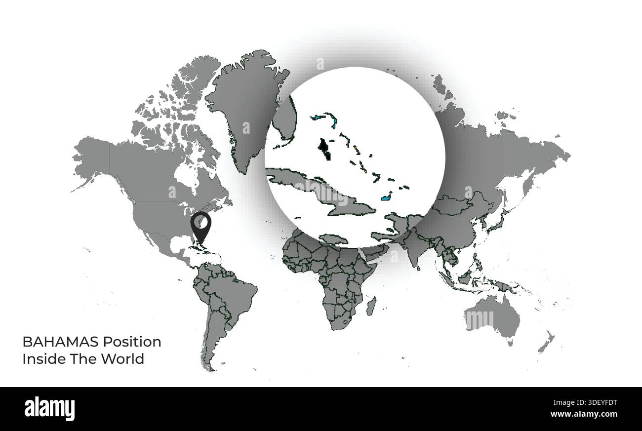 BAHAMAS Position Inside the World with Flag in Map Stock Vector