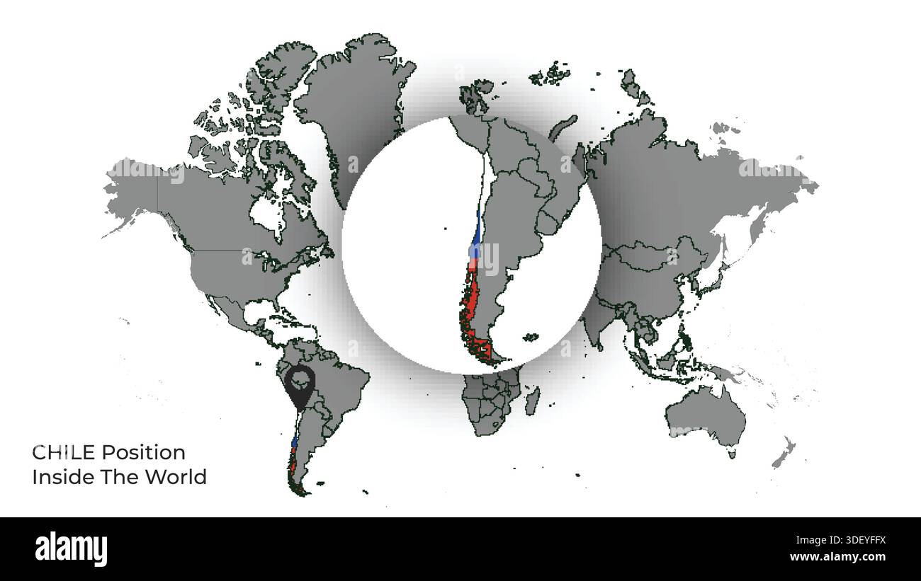 CHILE Position Inside The World With Flag In Map Stock Vector Image Chile Position Inside The World With Flag In Map 3DEYFFX 