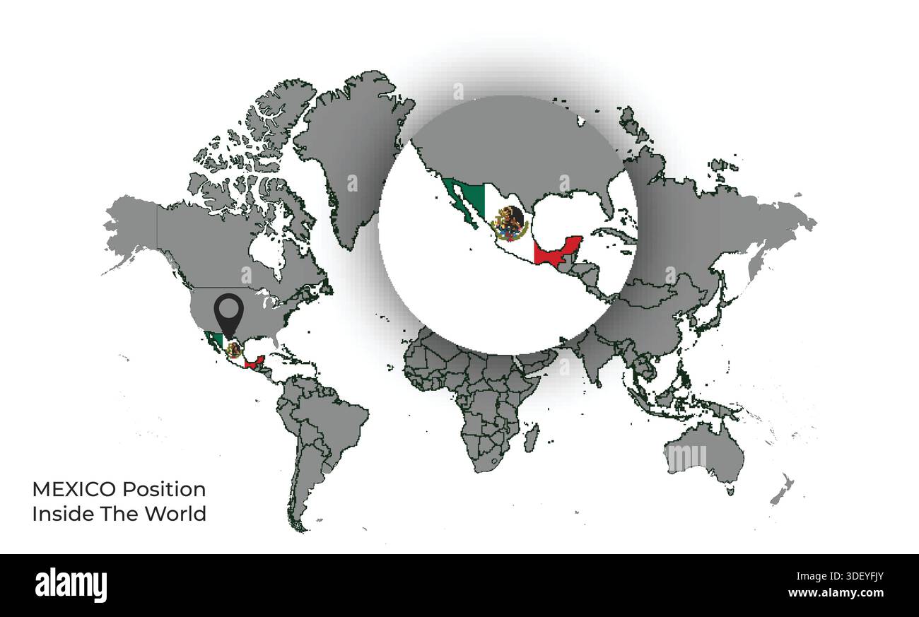 MEXICO Position Inside the World with Flag in Map Stock Vector