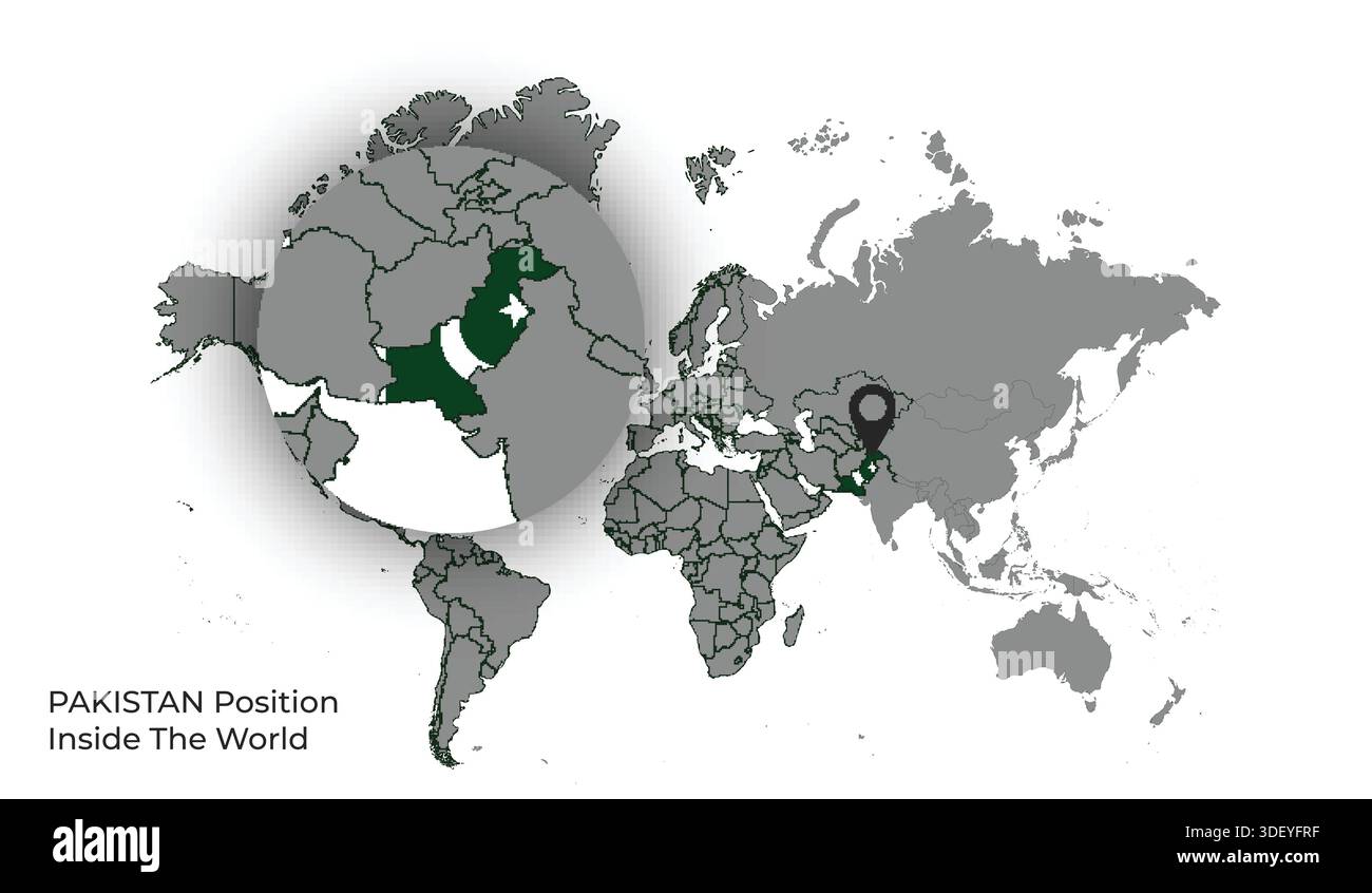 PAKISTAN Position Inside the World with Flag in Map Stock Vector